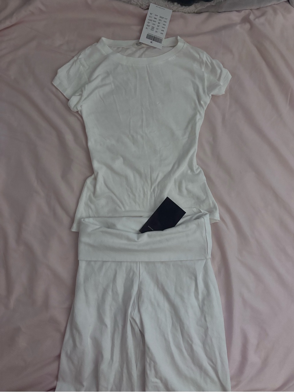 BUNDLE Brandy Melville Set ; White Wide Leg Priscilla Pants and White Baby Tee